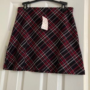 NWT Free People red and black plaid skirt